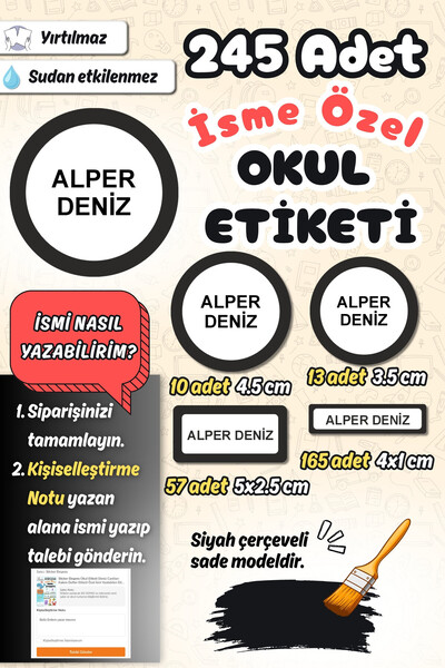 Sticker Ekspres Okul Etiketi Siyah Çerçeveli Sade Kalem Defter Etiketi Özel İ...