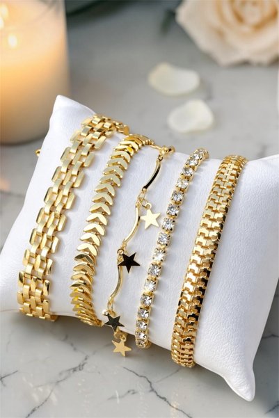 TAKIPORT 5-Piece Women's Gold Color Bracelet Set Suitable for Any Wrist