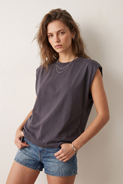Elemge 100% Cotton Single Jersey T-Shirt Women's Oversize Anthracite T-Shirt ...