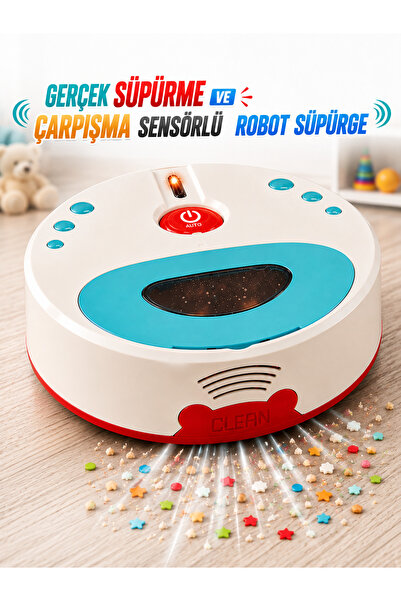 a v d a Oyuncak Pilli Sesli Robot Süpürge Gerçek Süpürme Engellerden Kaçma Öz...