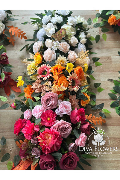 DİVA FLOWER EVENT Renkli Yapay Çiçek Aranjman – 1 Metre Uzunluk - Nişan & Düğ...