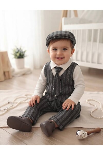 ERKEK BEBEK SİYAH ÇİZGİLİ TAKIM ÖZEL GÜN DOĞUM GÜNÜ TAKIMI