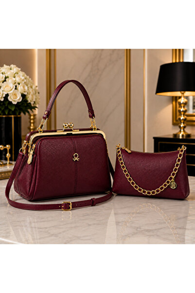 MODAMARKM Luxury Concept Double Set Women's Gold Accessory-Detail Shoulder Ba...