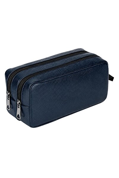 Gözde Proje Artificial Leather Double Compartment Pencil Case Navy Blue – Dou...