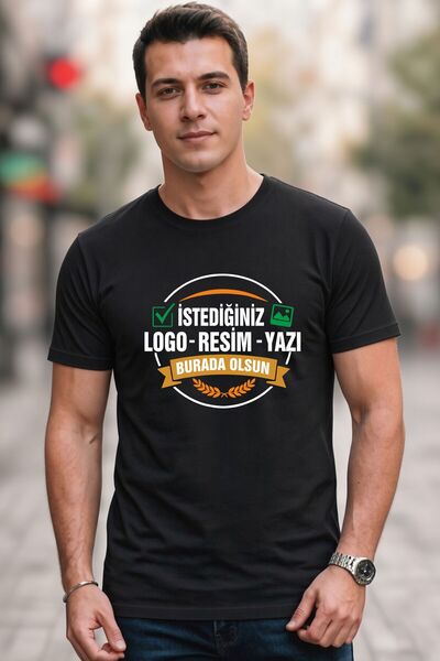 AFMAT Atölye Kişiye Özel Baskılı Siyah Tişört Logo Resim Yazı Baskılı Unisex ...