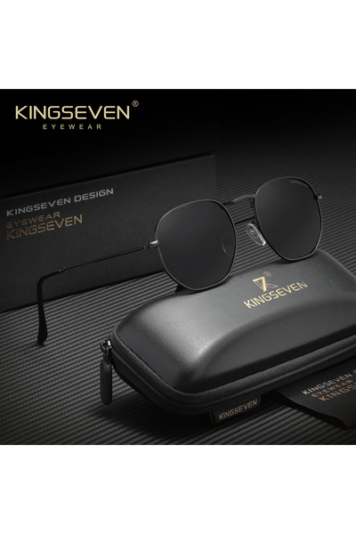 Choice4 Black Gray KINGSEVEN Retro Sunglasses Round Thin Frame Men Women Glas...