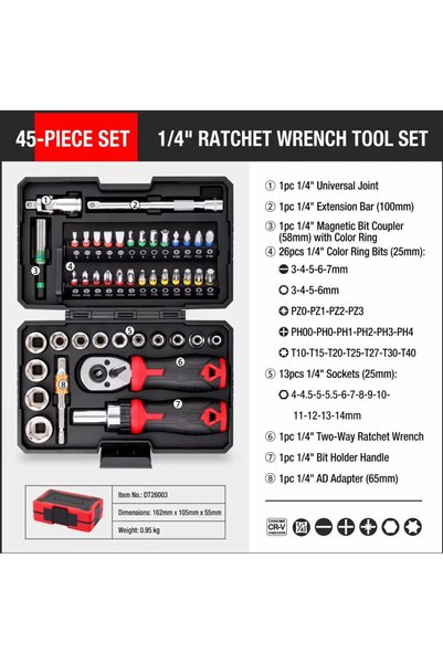 Choice6 45PCS Hi-Spec 1/4" Drive Quick-Release 40 in 1 Ratchet Socket Bit Set...