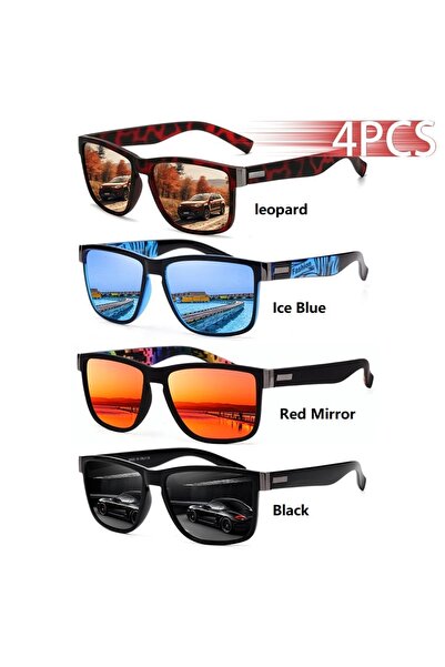 choice2 leopa-Blue-Red-Blak 4 PCS Fashion Vintage Pattern Square Sunglasses M...