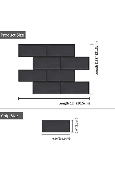 Choice VP224-5 5 Sheets Backsplash Tile for Kitchen Peel and Stick, Matte Bla...