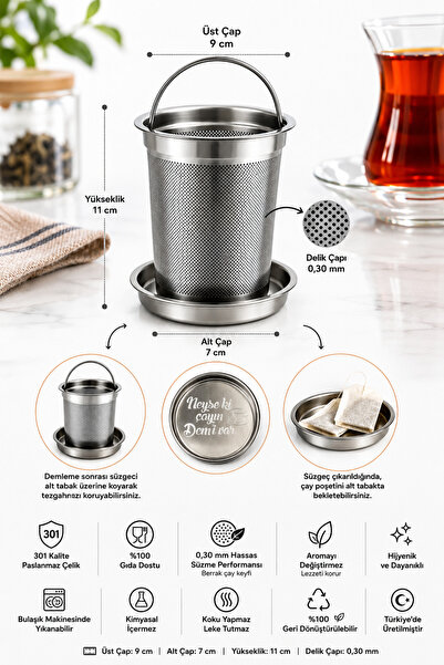 SHG HOME Paslanmaz Çelik Çay Filtresi – Demlik Süzgeç 9cm çap Gıda Temasına U...
