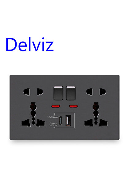 DELVIZ مقبس حائط سريع الشحن رمادي اللون 110-250 فولت، منافذ Type-C بقوة 18 وا...