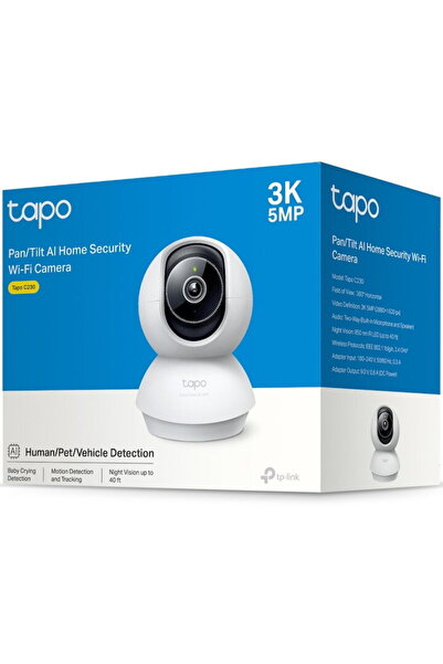 TP-LINK Camera de supraveghere Smart Tapo C230 cu Pan/Tilt 360 grade, 5MP, 3K, 2880x1620, Utilizare Baby Monitor, Wireless, Night Vision, Detectare Smart AI, Two-Way Audio, Alarma sonora si luminoasa,