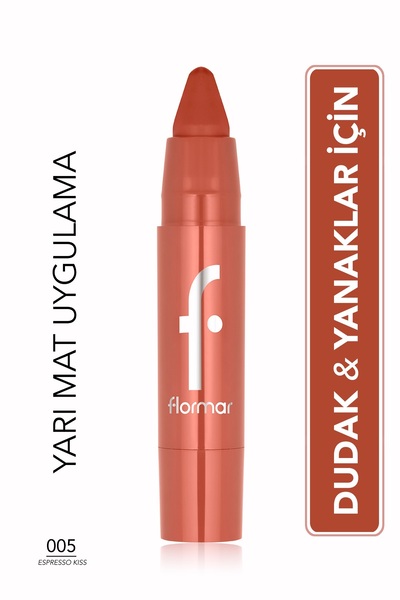 Flormar Lip & Cheek Yüksek Pigmentli Kremsi Yarı Mat Bitişli Crayon