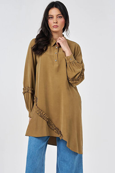 Kayra Ruffle Detailed Modal Tunic Dark Olive