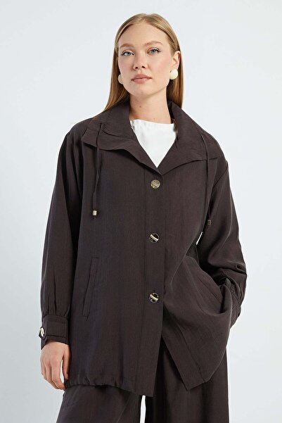 Fulla Moda Düğmeli Stoperli Oversize Trençkot
