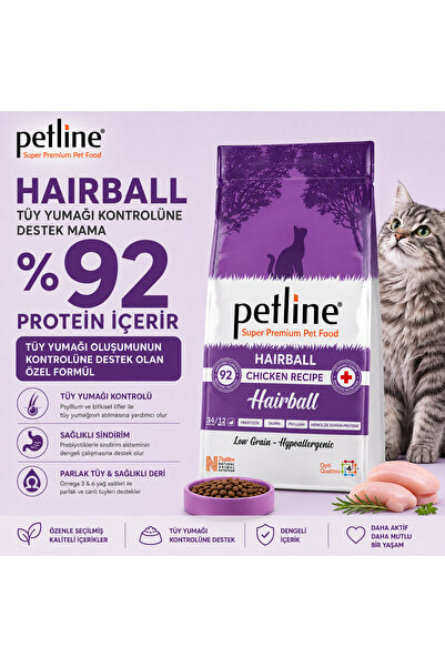 Petline Tüy Yumağı Önleyici Kısır Kedi Maması 6 Kg Tavuklu ve Diyet Destekli