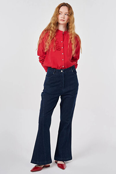 Kayra Denim Trousers with Stitching Detail Super Stone Wash