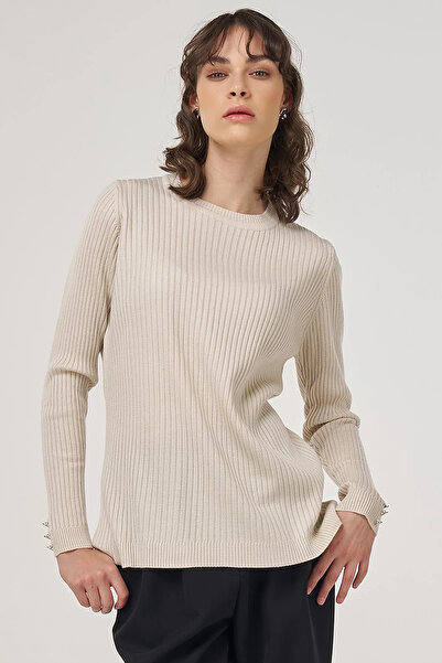 Kayra Crew Neck Corded Knitwear Blouse Ecru