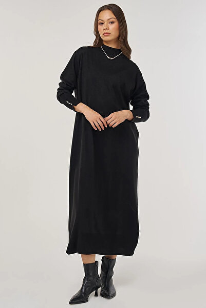 Kayra Rochie de tricotaj cu jumătate de gât negru