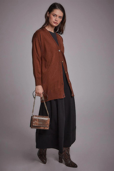 Kayra Basic Knitwear Cardigan Red Brown
