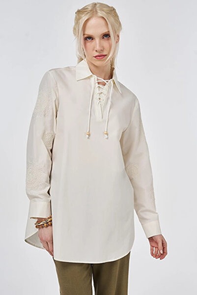 Kayra 100% Cotton Lace-Up Tunic Ecru