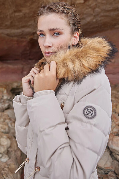 Kayra Goose Feather Filled Long Coat Cream