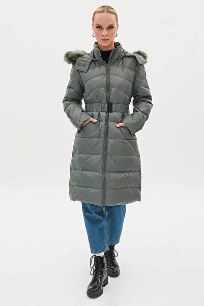 Kayra Removable Hooded Goose Feather Coat Mildew Green