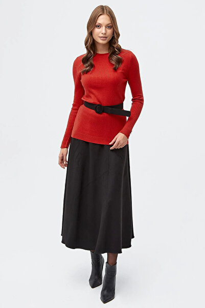 Kayra Crew Neck Corded Knitwear Blouse Red