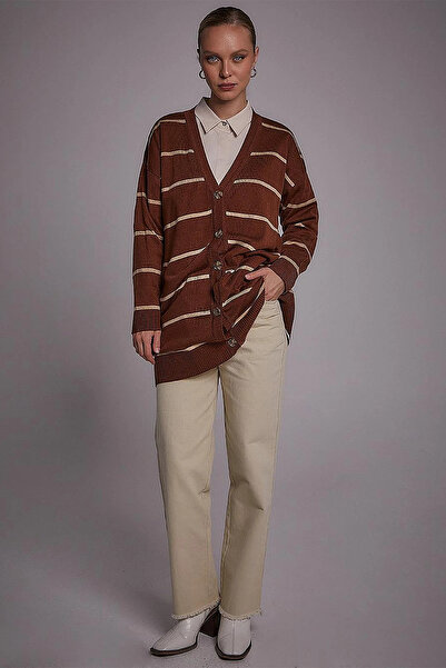 Kayra Striped Knitwear Cardigan Red Brown-Stone
