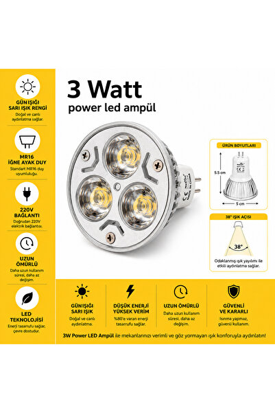 Dila’s home 3 Watt | Power Led Ampül | Led Spot Ampül | Günışığı İğne Ayak Le...