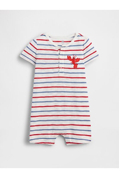 GAP Bebek Beyaz Baby First Favorites Henley Kısa Tek Parça