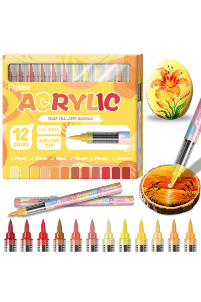Choice4 Yellow 12 Colors Acrylic Marker Set Permanent Markers with Brush Tip ...