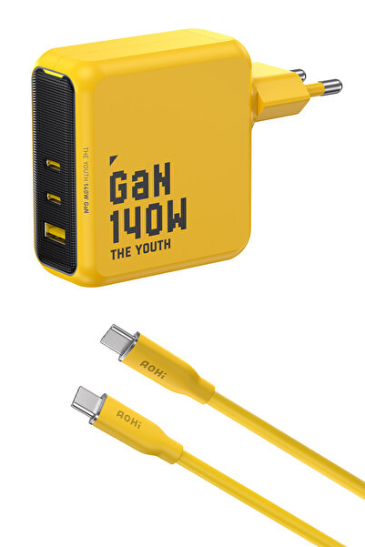 Aohi Youth 140W 3 Portlu Şarj Adaptörü, 140W 1m PD 3.1 480Mbps Süper Hızlı Şa...
