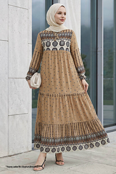 InStyle Φόρεμα με φούντα από βισκόζη - Milk Brown