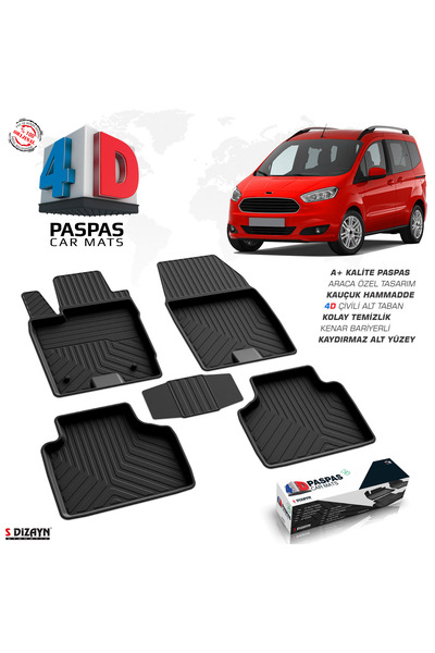 S Dizayn S-Dizayn Ford Courier 4D Havuzlu Paspas Siyah 2014-2023 A+Kalite 4DS...