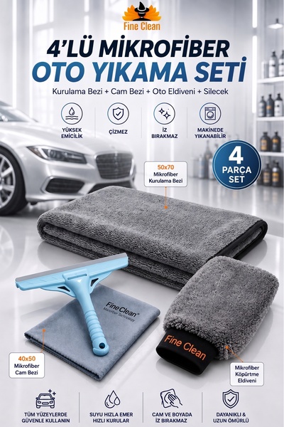 Fine Clean Set de 4 cârpe din microfibră pentru spălarea și uscarea mașinilor...