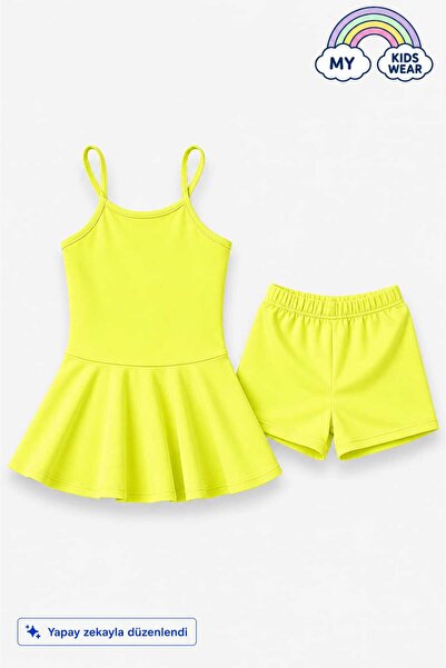 My Kids Wear Girl's Waitress Swimsuit Dress and Shorts 2-Piece Set 12419