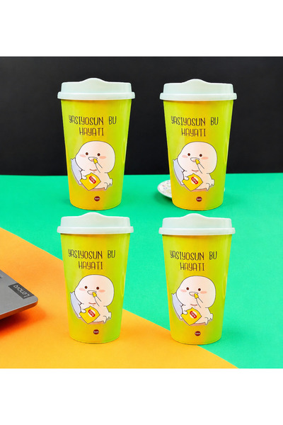 Gift Moda 4-Piece Motto Design Plastic Coffee Cup