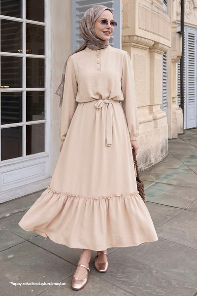 InStyle Meyra Buttoned Ayrobin Hijab Dress - Beige