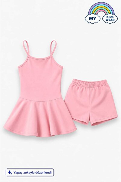 My Kids Wear Kız Çocuk Garson Mayo Elbiseli Şortlu 2’li Takım 12415