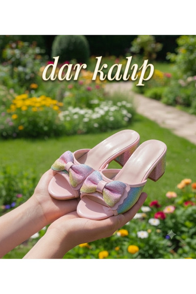 gökkuşağı topuklu terlik