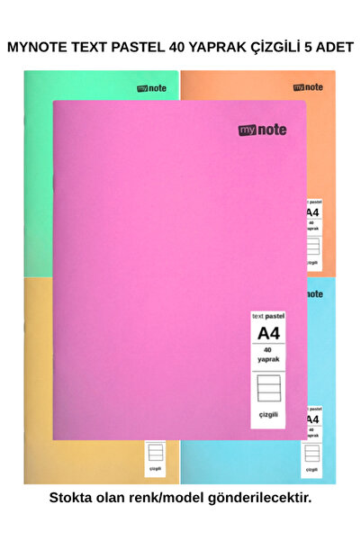 Mynote Text Pastel Notebook A4 40 Sheets Lined 5 Pieces