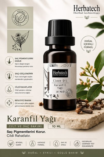 Herbatech Natural Clove Oil - Hair Root Stimulating and Oral Care Supporting Essential Oil 10 ml