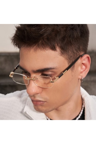 Choice4 WHITE 1pc Men's Minimalist Rimless Square Glasses, Clear Lenses, for ...
