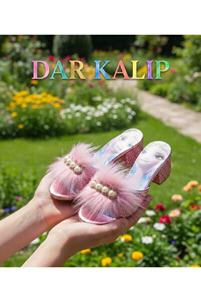 pembe terlik çocuk karakterli topuklu terlik