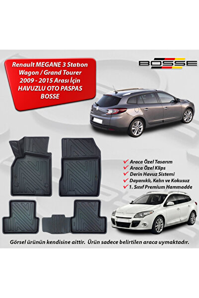 BOSSE Renault Megane 3 Paspas Sport Tourer Araca Özel 2009 2015 3D Havuzlu Ot...