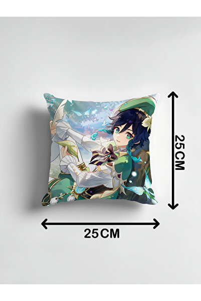 Genshin Impact One-Way Printed Cushion with Venti 25X25 cm Decorative Cushion + Mini Coloring Book