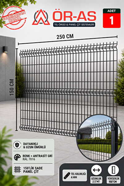 ÖR-AS TEL ÖRGÜ & PANEL ÇİT SİSTEMLERİ Bahçe Teli Panel Çit 150 cm x 250 cm = ...