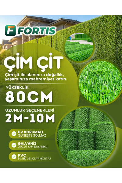 Fortis Peyzaj Fabrikadan Çim Çit 80cm x 4metre Çim Örgülü Bahçe Çiti + Bağlam...