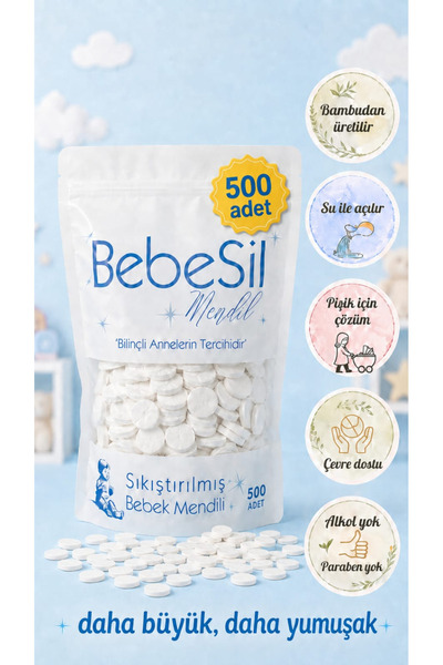 BebeSil Sıkıştırılmış Kuru Bebek Mendili Ağaç Özünden Üretilmiş Hassas Ciltle...